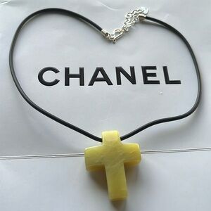 JAY KING DTR 925 STERLING RUBBER BLACK CORD NECKLACE JADEITE CROSS PENDANT